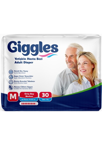 Hasta Bezi Yetişkin Bel Bantlı Tekstil Yüzey Orta - Medium (M) 180 Adet (6pk*30)