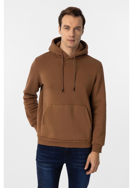 Kiremit Regular Düz Kapüşonlu Yaka Sweatshirt