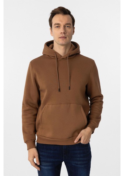 Kiremit Regular Düz Kapüşonlu Yaka Sweatshirt