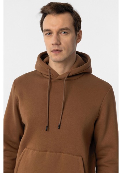 Kiremit Regular Düz Kapüşonlu Yaka Sweatshirt
