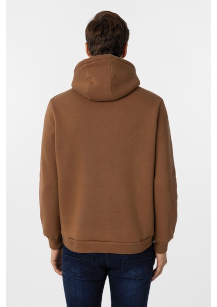 Kiremit Regular Düz Kapüşonlu Yaka Sweatshirt