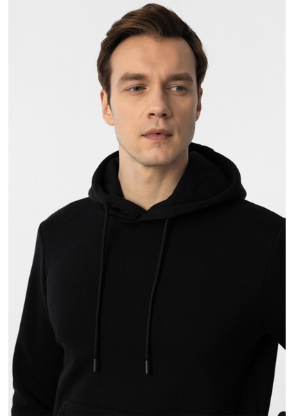 Siyah Regular Düz Kapüşonlu Yaka Sweatshirt modelleri