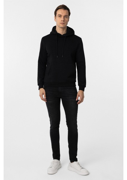 Siyah Regular Düz Kapüşonlu Yaka Sweatshirt indirimleri
