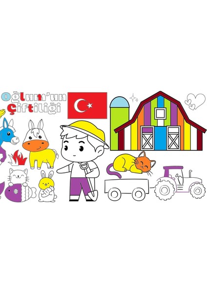 Erkek Çocuk Çiftlik 2,5 Metre Dev Boyama Kağıdı | Doğum Günü Özel Aktivite Hediyesi fırsatları