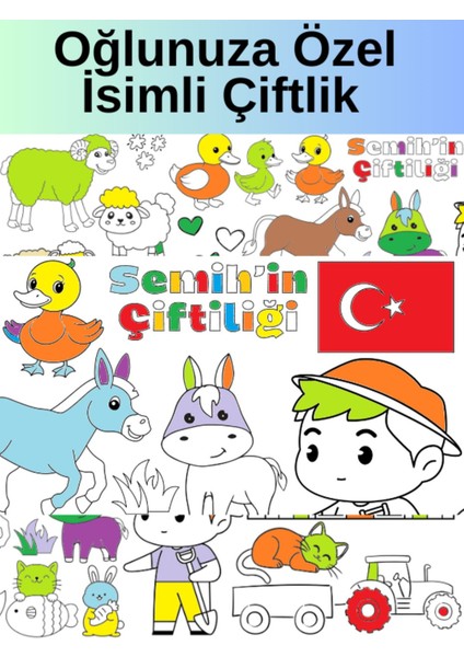Erkek Çocuk Isme Özel Çiftlik 2,5 Metre Dev Boyama Kağıdı | Doğum Günü Özel Aktivite Hediyesi