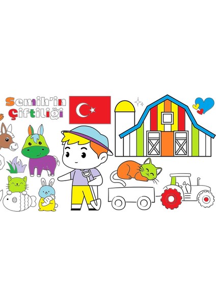 Erkek Çocuk Isme Özel Çiftlik 2,5 Metre Dev Boyama Kağıdı | Doğum Günü Özel Aktivite Hediyesi fırsatları