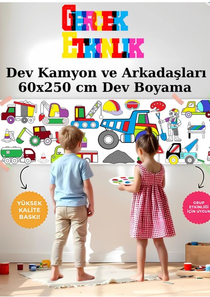 Dev Kamyon Vearkadaşları Çocuk 2.5m Dev Boyama Kağıdı | Doğum Günü Özel Aktivite Hediyesi