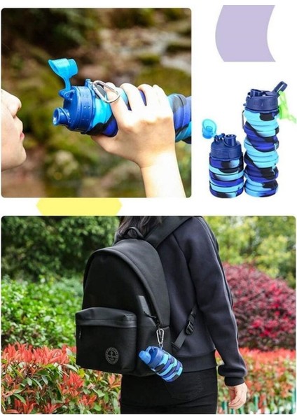 Katlanabilir 500ML Mavi Silikon Su Şişesi, Hafif ve Taşınabilir, Bpa İçermeyen Malzeme fiyatları