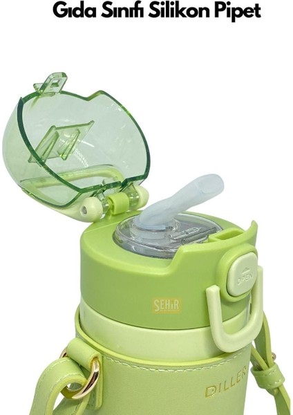 Pastel Renkli 360ml Çelik Termos ve Pipetli Askılı, Lacivert ve Açık Yeşil fiyatları