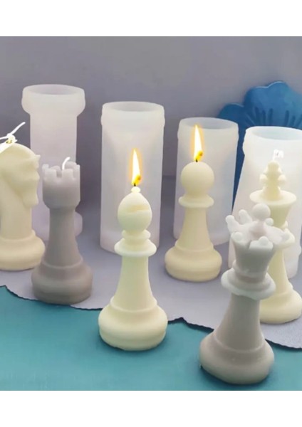 6 Parça Satranç Taşları Seti Dekoratif Mum Kokulu Doğal Soya Mum Seti