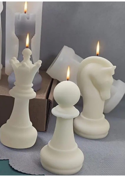 6 Parça Satranç Taşları Seti Dekoratif Mum Kokulu Doğal Soya Mum Seti