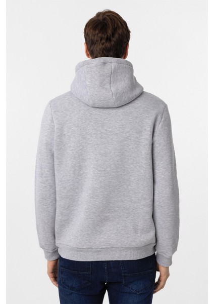Gri Regular Düz Kapüşonlu Yaka Sweatshirt