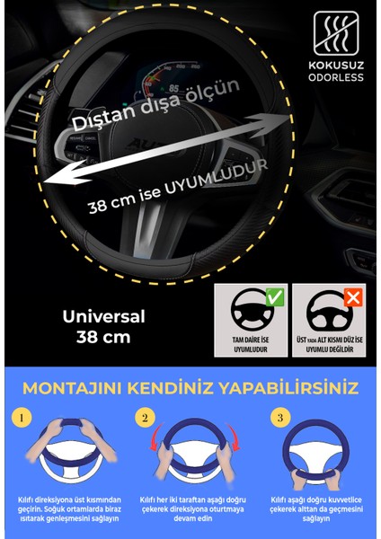 Geçmeli Direksiyon Kılıfı Kokusuz FRM102 Siyah