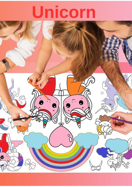 Unicorn Çocuk 2.5m Dev Boyama Kağıdı | Doğum Günü Özel Aktivite Hediyesi