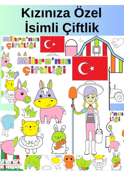 Kız Çocuk Isme Özel Çiftlik 2,5 Metre Dev Boyama Kağıdı | Doğum Günü Özel Aktivite Hediyesi