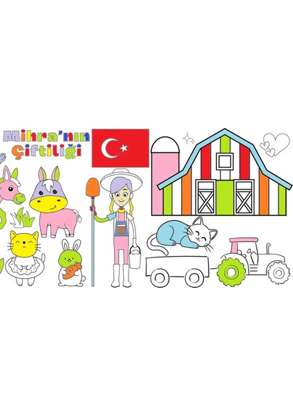 Kız Çocuk Isme Özel Çiftlik 2,5 Metre Dev Boyama Kağıdı | Doğum Günü Özel Aktivite Hediyesi fırsatları