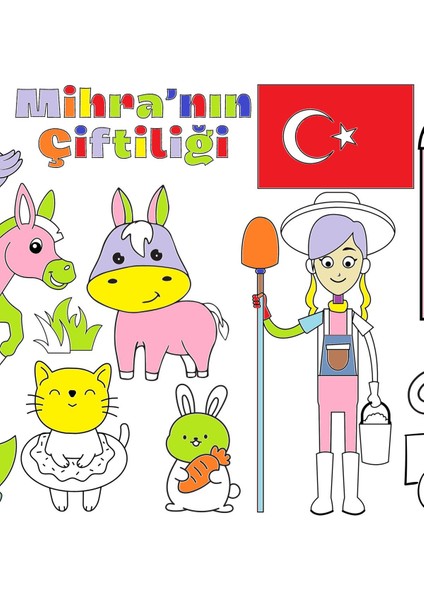 Kız Çocuk Isme Özel Çiftlik 2,5 Metre Dev Boyama Kağıdı | Doğum Günü Özel Aktivite Hediyesi