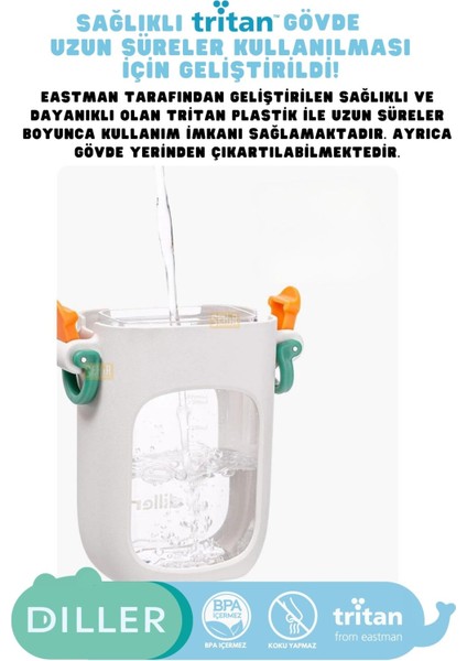 Sevimli Tavşanlar Tasarımlı 400ml Çocuk Su Matara, Pembe, Pipetli ve Hafif Tritan Malzeme