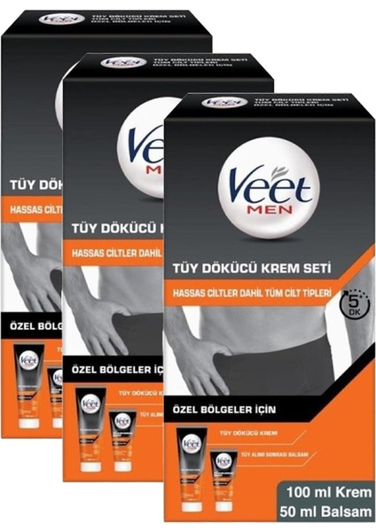 Veet Men Tüy Dökücü Krem Seti 100 ml + 50 ml 3 Adet