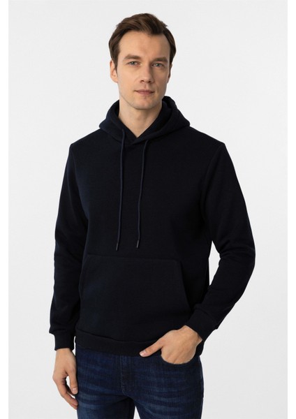 Lacivert Regular Düz Kapüşonlu Yaka Sweatshirt fiyatları