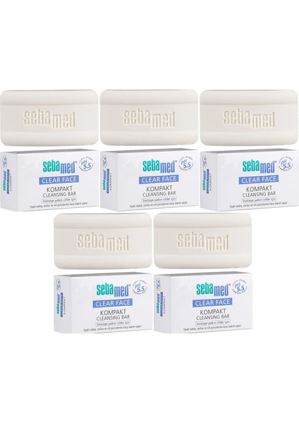 Clear Face Kompakt Yüz Temizleme Barı Sabun Sivilceye Yatkın Cilt 100GR (5 Li Set)