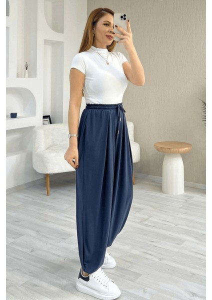 Kadın Rosa Bel ve Paça Lastikli Şalvar Pantolon, Premium Kalite Kumaş modelleri