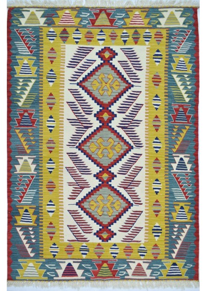 Uşak Yünden El Dokuma Yeşil, Sarı ve Bordo Renk Kilim 120X180 cm (2,16 M²)