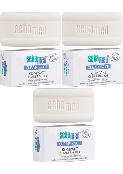Clear Face Kompakt Yüz Temizleme Barı Sabun Sivilceye Yatkın Cilt 100GR (3 Lü Set)