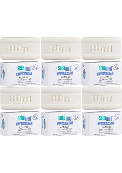 Clear Face Kompakt Yüz Temizleme Barı Sabun Sivilceye Yatkın Cilt 100GR (6 Lı Set)