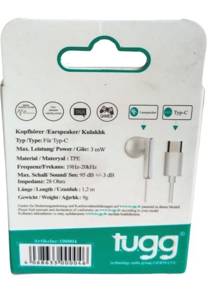 Type-C Girişli Kulaklık 100004 fiyatları