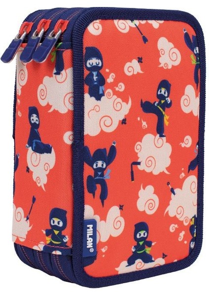 081364NJ Ninjitsu Ninja Kırmızı 3 Cepli Setli Kalem Çantası