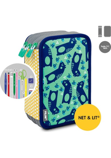 081364NLGR NEt&LIT Yeşil 3 Katlı Set Kalem Çantası indirimleri