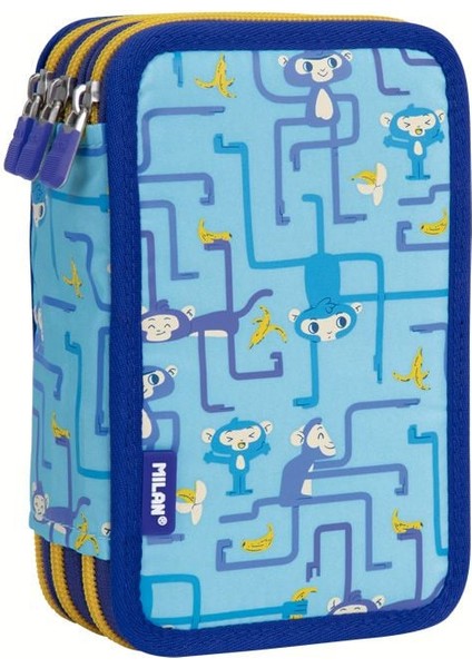 081364TNG Tangled Monkeys Mavi 3 Cepli Setli Kalem Çantası