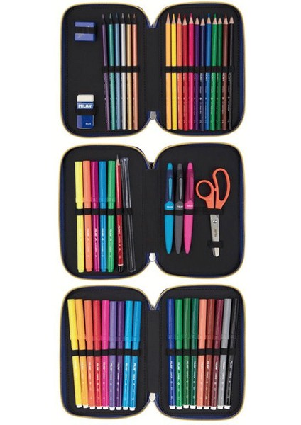 081364TNG Tangled Monkeys Mavi 3 Cepli Setli Kalem Çantası modelleri