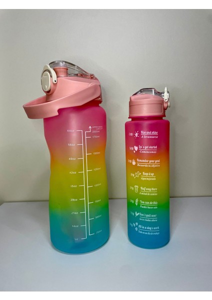 Mor 3'lü set, BPA'sız motivasyonel su şişesi ve suluk, 3 L, plastik, TR menşei fiyatları