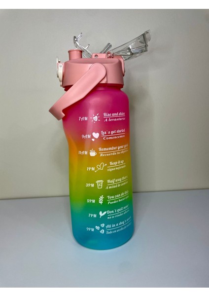 Mor 3'lü set, BPA'sız motivasyonel su şişesi ve suluk, 3 L, plastik, TR menşei modelleri