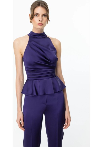 Halter Yaka Saten Bluz Parlement 03334