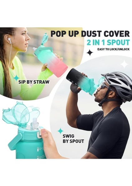 1500ml Yeşil Su Matara, Pipetli, Sağlam, Ölçülü, PBA İçermeyen, Plastik, 1,5L indirimleri