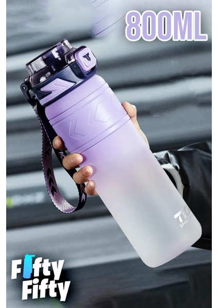 Çift Renk Softtouch 800 ml Tritan Su Şişesi, Taşıma Askısı, Bpa İçermeyen Mor