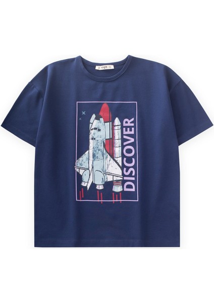 Dıscover Baskılı T-Shırt 8-12 Yaş Lacivert