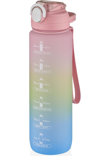 Renkli 1000ml motivasyon matara, kalın pipet, sticker hediyeli, eğlenceli kullanım