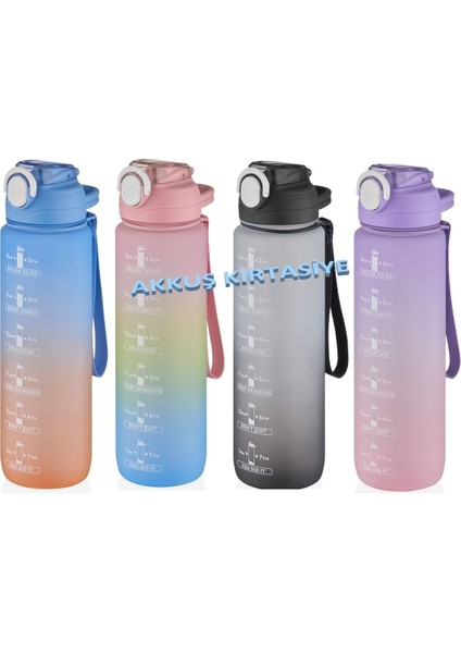 Renkli 1000ml motivasyon matara, kalın pipet, sticker hediyeli, eğlenceli kullanım modelleri