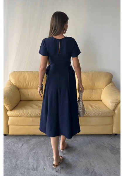 Kadın Luna Kuşaklı Ayrobin Kumaş Yazlık Elbise modelleri