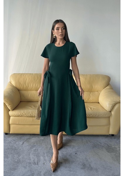 Kadın Luna Kuşaklı Ayrobin Kumaş Yazlık Elbise modelleri