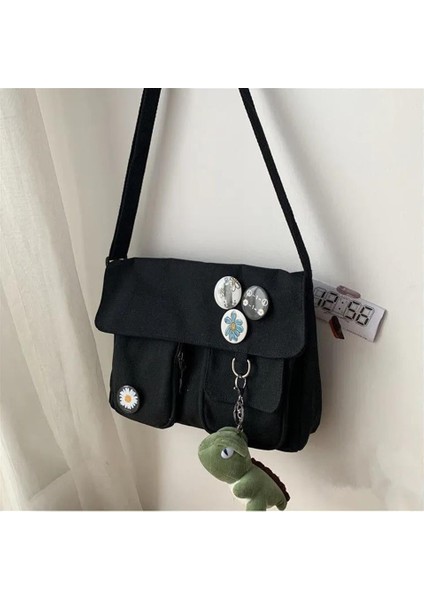 Harajuku Unisex Cepli Unisex Siyah Postacı Çantası