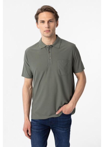 Haki Regular Armürlü Polo Yaka Tişört