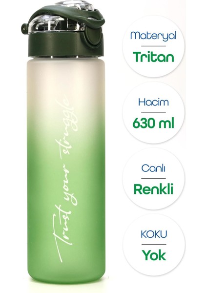 Yeşil 630 mL Tritan spor su şişesi, gradient tasarım, plastik, 0,60 L, TR menşei fiyatları