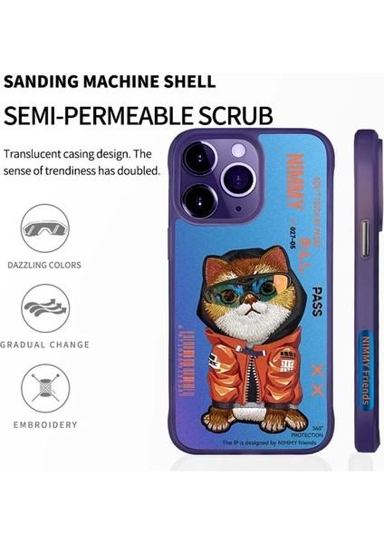 iPhone 15 Pro Uyumlu 3D Gözlük Mont Kedi Detaylı Nakış İşlemeli Kabartmalı Dazzle Kılıf fiyatları