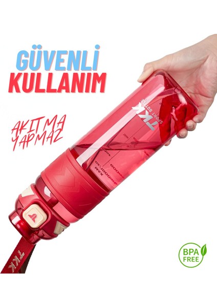600ml Ölçülü Tritan Spor Matara, Pipetli ve Pipetsiz Kullanıma Uygun, Pembe
