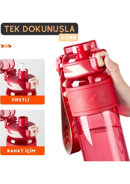 600ml Ölçülü Tritan Spor Matara, Pipetli ve Pipetsiz Kullanıma Uygun, Pembe